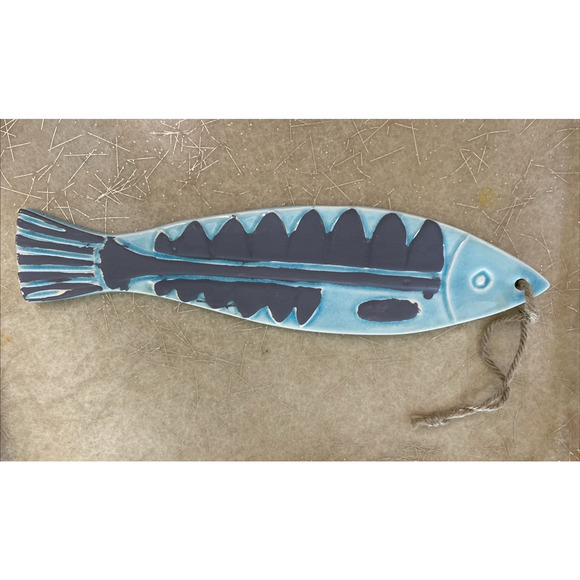 Aqua and Gray Ceramic Fish Wall Decor Ornament Fishing 13" - Picture 1 of 2